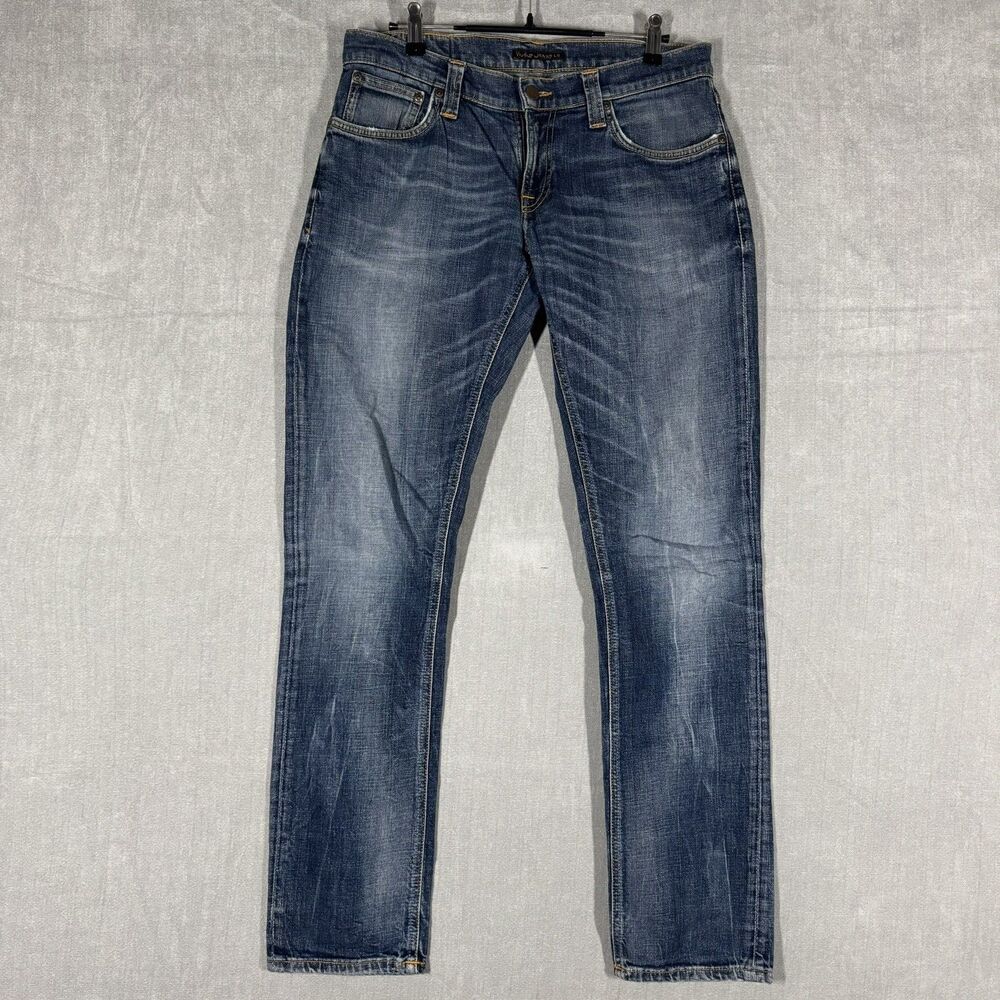 Nudie Tight Long John Organic Cotton Mens Jeans Denim 30x32 Calm Blues